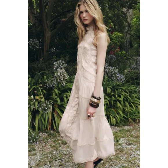 Zara Dresses & Skirts - Zara ZW collection Womens Maxi Dress S Pink Lace Halter Crochet 6895/261 NWT